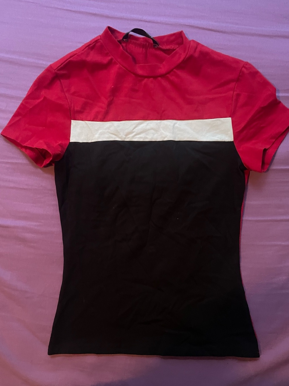 Women's Short Sleeve Colorblock Top - Red, White & Black